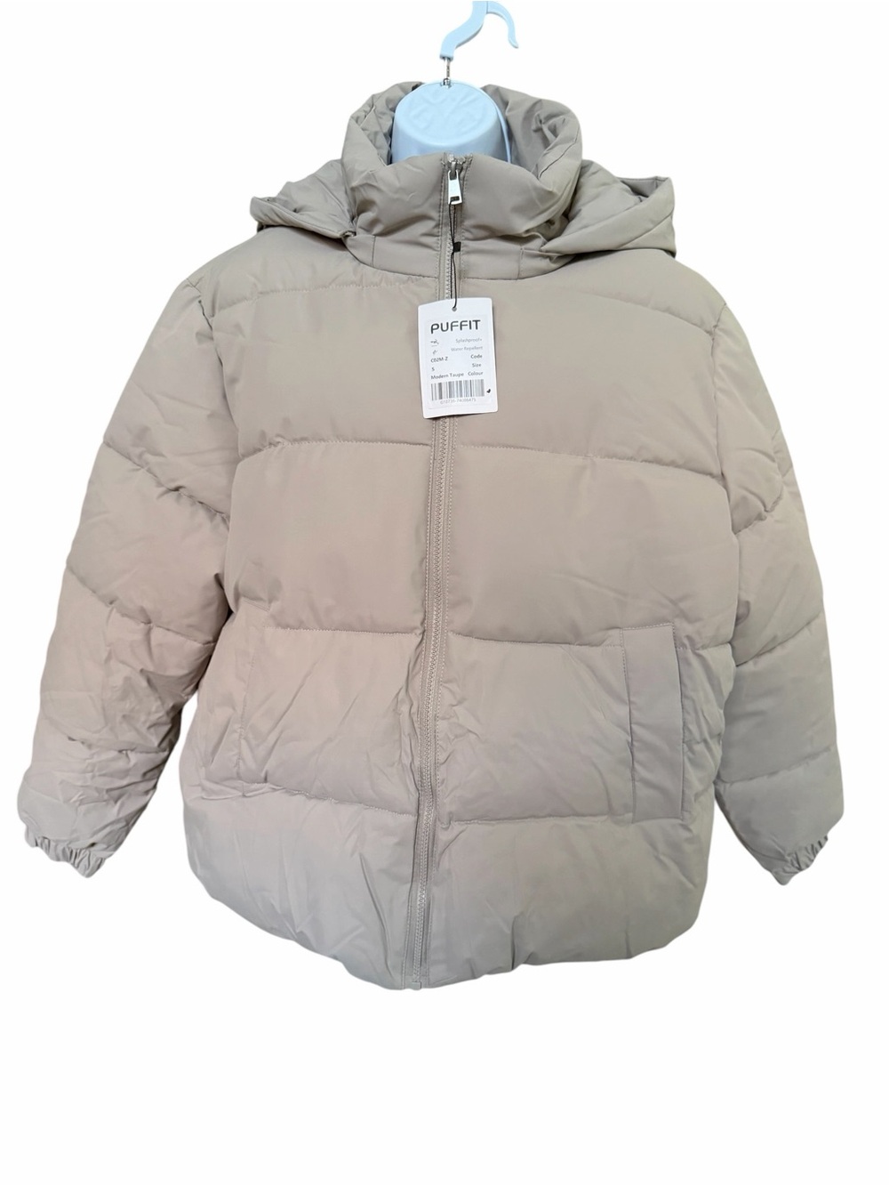 PUFFIT Modern Taupe Puffer Jacket Women’s Small Hooded Water Repellent NWT
